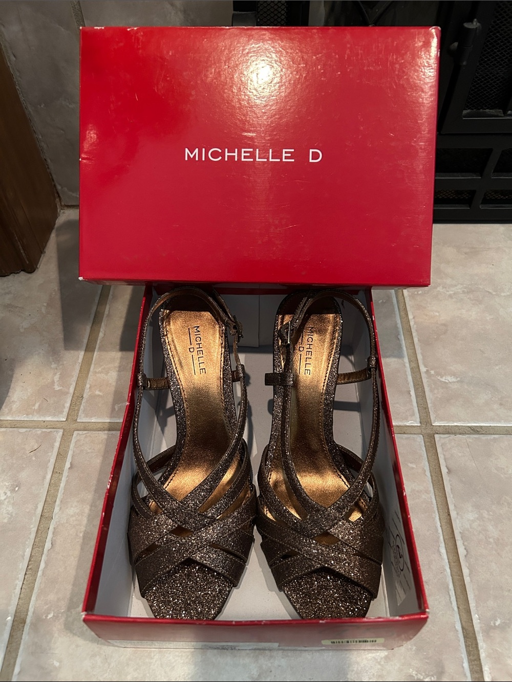Michelle D Bronze Glitter Strappy Heels